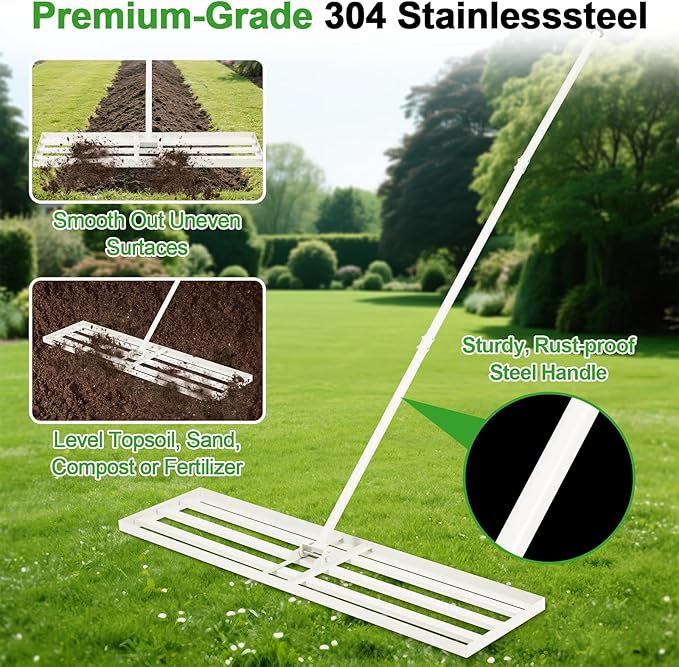36"x12" Lawn Leveling Rake Heavy-Duty Galvanized Steel Lawn Leveler with an Adjustable 78'' Extra Long Handle Lawn Leveling Tool for Yard,Backyard,Garden,Golf,Farm,Pasture (36"x12")