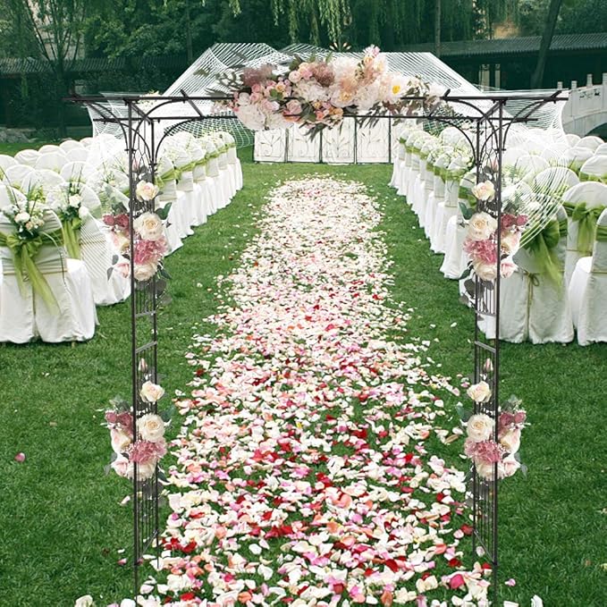 7FT Metal Garden Arch Trellis, Heavy Duty Metal Garden Arbor with Stakes for Climbing Plants Outdoor Patio, Stable Trellis Arch for Wedding Ceremony Party, 81" L x 16" W x 82" H, Black, 13mm