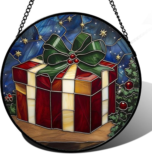 Stained Glass Window Hanging Box 6.3" - Suncatcher Door Garden Sunroom Purple Starry Sky Sun Catcher New Year Birthday for Friend Mom Men Woman Nana