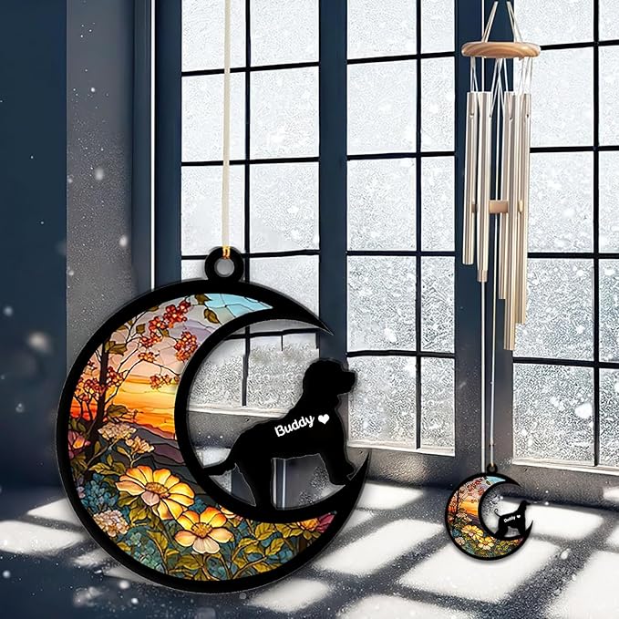Cockapoo Sun Catcher Wind Chime, Custom Sunflower Suncatcher Dog Memorial Wind Chime, Dog Loss Gift, Dog Sympathy Gift, Pet Loss Suncatcher, Outdoor Garden Decor