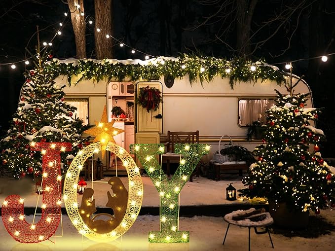 35 Inch Lighted Joy Nativity Christmas Decoration, Outdoor Holiday Scene for Garden, Lawn or Porch Display – Indoor & Outdoor Christmas Décor
