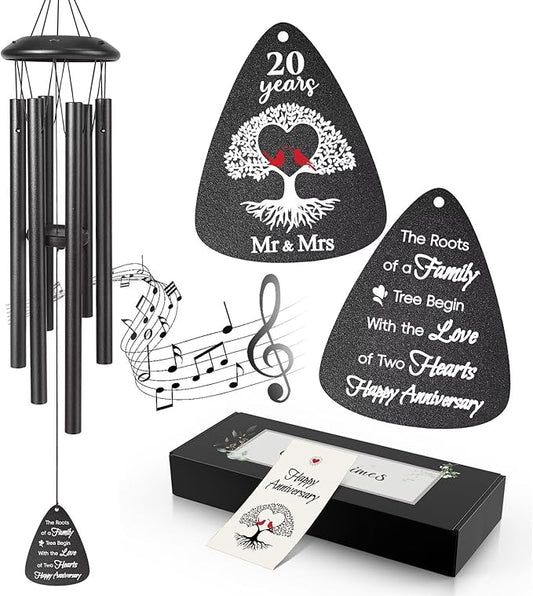 20th Anniversary Wind Chimes Gifts for Men Women,Romantic 20 Year Anniversary for Couples, Wife, Husband, Parents, Friends, 20th Wedding Gifts Idea of Happy Anniversaries Decorations,Black