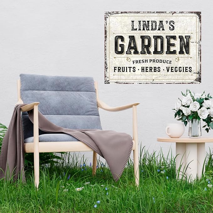 Custom Garden Fresh Produce Sign, Personalized Rustic Name for Backyard, Farm and Christmas Décor Sign, 18x24 Inches, Rust Free .063 Aluminum, Fade Resistant, Made in USA by Sigo Signs