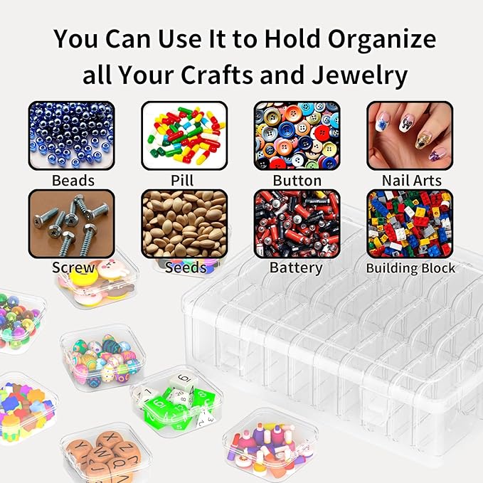 Bead Organizer Box, 31 Pcs Clear Plastic Storage Containers with Hinged Lids Mini Boxes for Jewelry Making, Crafts, DIY, Seed, Small Parts