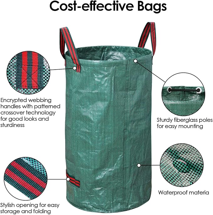 3-Pack 72 Gallon Yard Waste Bags, Reusable Heavy Duty Collapsible Garden Leaf Bags with Plastic Ring,with Gardening Gloves,Stand-Up Yard Waste Bin for Leaves, Lawn Debris & Grass Clippings