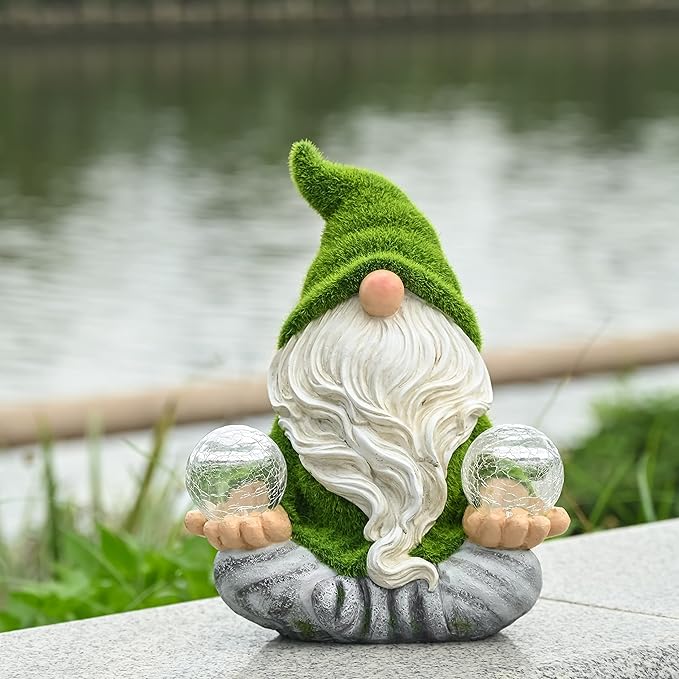 TERESA'S COLLECTIONS Garden Gnomes Decorations for Yard with Solar Lights, Yoga Gnome Resin Flocked Zen Garden Decor for Outdoor Front Porch Patio Santa Decor, Fathers Gifts,Ideal Gifts, 8"