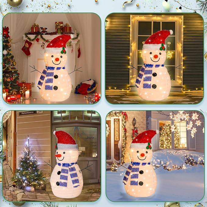 Lighted Snowman Christmas Decorations, Collapsible Battery Operated Snowman with Build in 20 LED Lights for Xmas Holiday Indoor Outdoor Lawn Yard Garden Decor