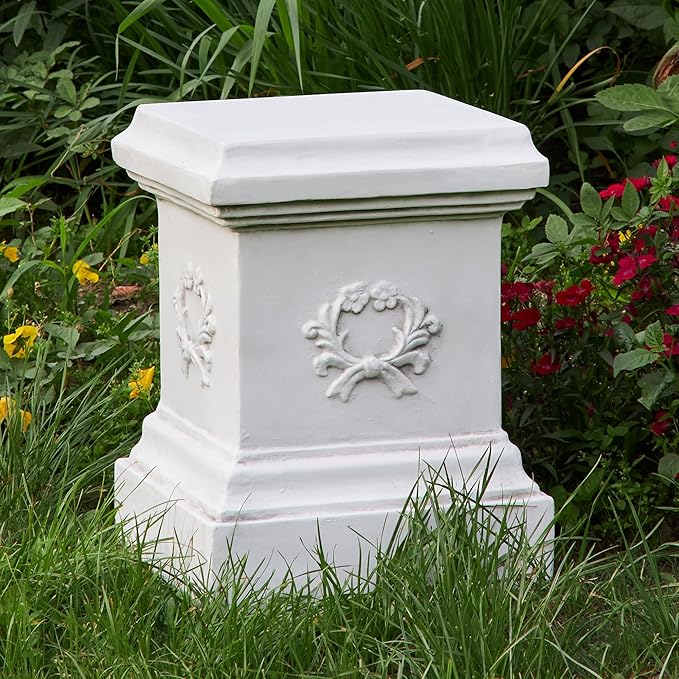 TOETOL Garden Outdoor Statues Classic Plinth Sculptures Decor Base Riser 16.7" Magnesium Oxide Stone Grey Yard Patio Deck Home Hallway Sculpture