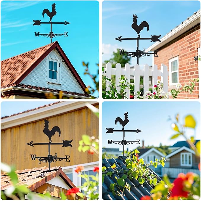 Rooster Metal Weather Vane Wind Direction Indicator Outdoor Weather Vanes Roof Mount Yard Patio Wind Vanes for OutsideYard Farm Garden Patio Decoration