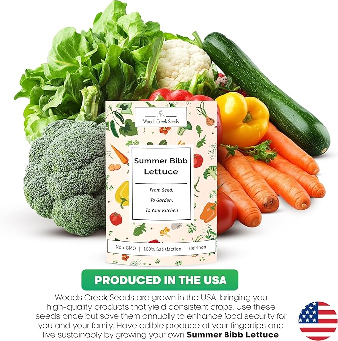 Woods Creek Seeds: Summer Bibb Heirloom Lettuce Seeds for Planting - Over 2,700 Non-GMO Seed Pack for Growing Indoors, Outdoors, or as Hydroponic Seeds - Beginner-Friendly Green Leaf Lettuce Seed