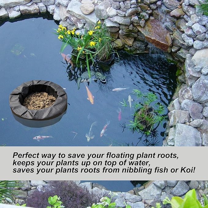 2pcs Floating Pond Planter Woven Fabric Floating Planters for Ponds Hydroponics Floating Planter for Ponds Water Features and Aquascape Decorations, Black (Oval)