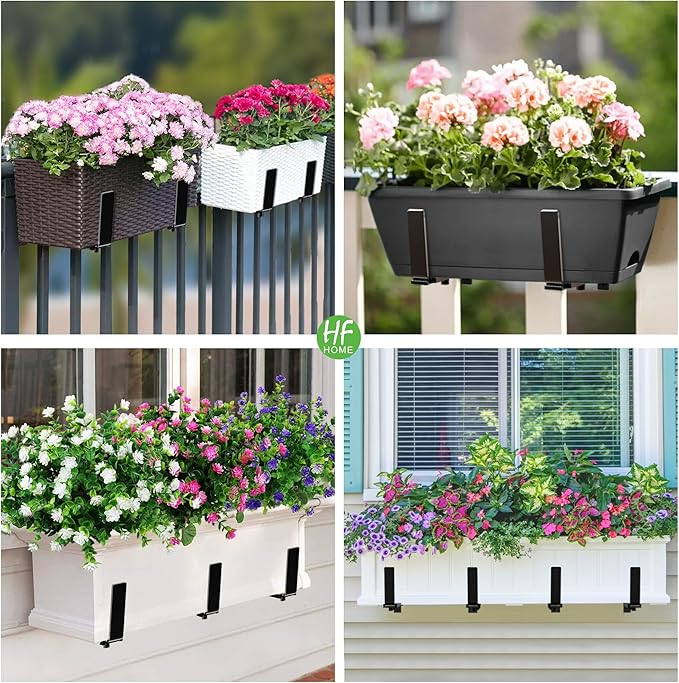 HFHOME 6PCS Adjustable Planter Box Brackets, Brackets for Window Boxes Planters Hanging Flower Box Holders, Heavy Duty Wall Mount Holder for Windowsills, Garden, Fences, and Balcony - Black