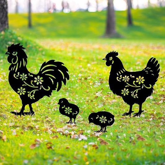 Chicken Metal Decor for Outside,Garden Stakes Decorative Chicken Gifts for Women/Men,Black Chicken Silhouette Statues for Yard Ornaments,Lawn, Patio, Pathway,Outdoor Garden Decor