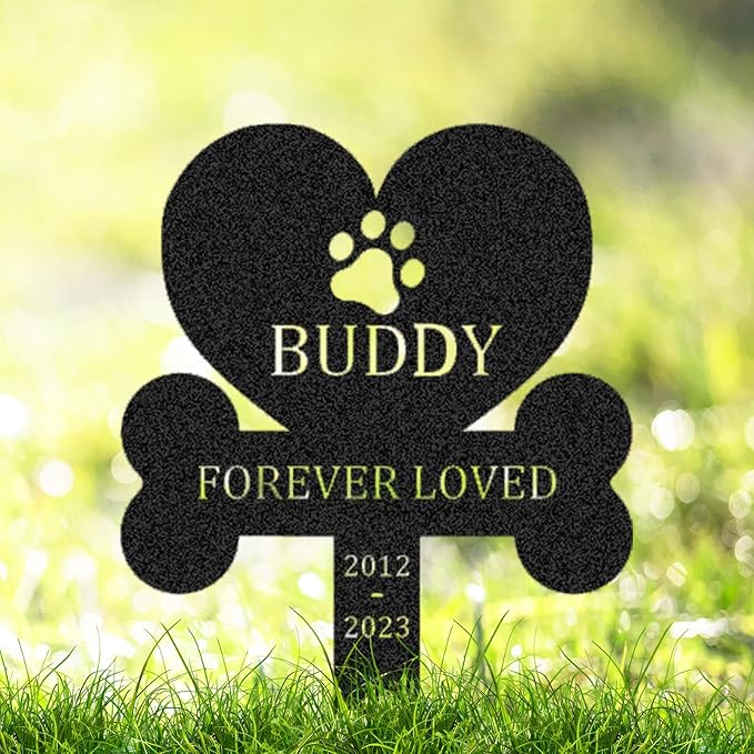 Personalized Cat Dog Memorial Stake Grave Marker Outdoor Cemetery Burial Marker, Custom Metal Cat Dog Pet Memorial Garden Sign with Paw, Pet Sympathy Gifts