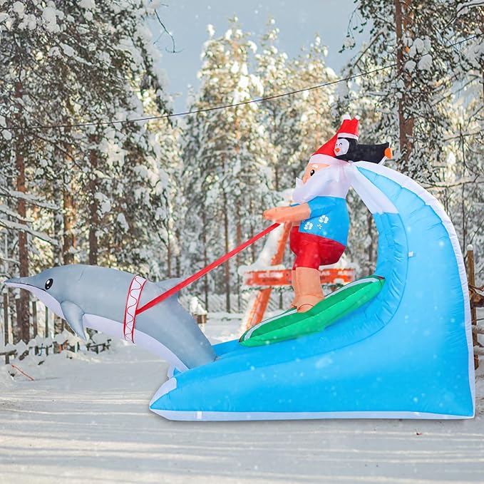 Vipush 7.5 FT Christmas Inflatable Decorations Santa Claus Surfing Christmas Decorations Outdoor Inflatable with LED Light, Outdoor Holiday Decor Blow Up Yard Decor