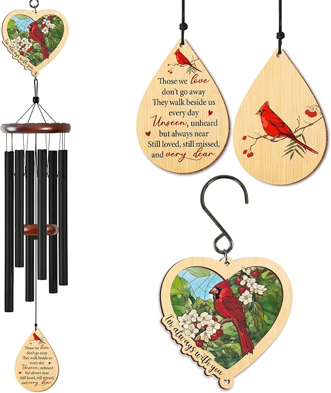 FLAGWIX Sympathy Gifts for Loss of Loved One - Christmas Memorial Wind Chimes for Outside 32in - Cardinal Gifts for Women Men, Bereavement Gift idea, in Memory of a Loved One Mother Father Husband