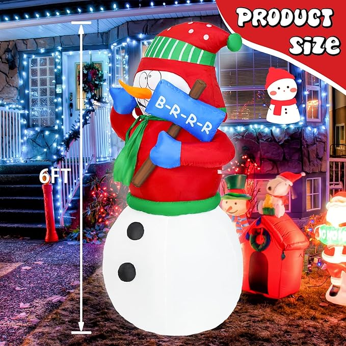 DearSun 6FT Christmas Inflatable Shaking Snowman Wearing Red Sweater Outdoor Inflatable with Build-in LED Lights Big Yard Party Decoration