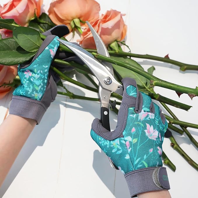 COOLJOB Small Gardening Work Gloves for Women Ladies, Thorn Proof for Rose Pruning, Cactus Handling, Blackberry Bush Planting, Puncture Resistant Anti-Slip Flexible, 1 Pair S Green Glower