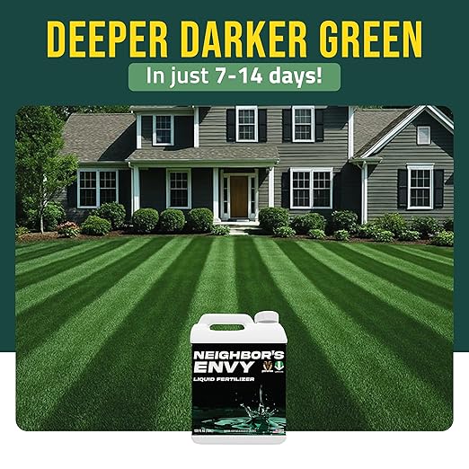PetraMax Neighbor’s Envy Grass Fertilizer for Lawn & Garden, 1 Gallon Covers up to 16,000 sq.ft. 7-in-1 Liquid Lawn Fertilizer Concentrate for Deep Green Turf - Includes Nitrogen/Iron/Humic/Sea Kelp