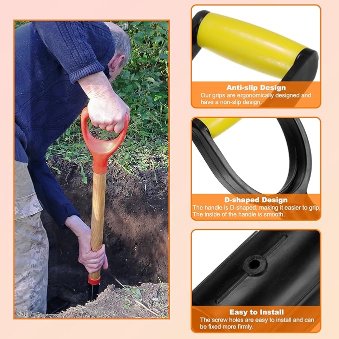 HARFINGTON Shovel D Grip Handle 1-1/4""(32mm) Inner Dia. ABS Plastic Spade Snow Shovel Replacement Garden Accessories for Digging Raking Tool, Yellow/Black