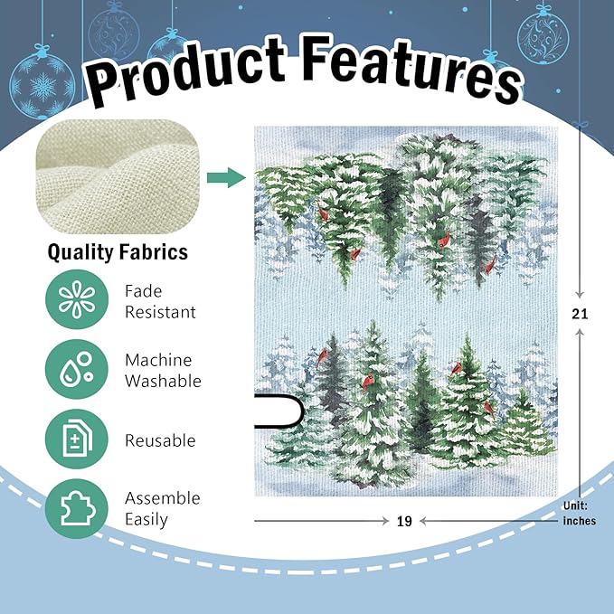 Winter Pine Trees Mailbox Cover Magnetic Standard Size 20.5" x 18", Snowy Forest Cardinal Decorative Post Letter Box Wrap Decor, Woodland Christmas Seasonal Garden Yard Outdoor Decoration