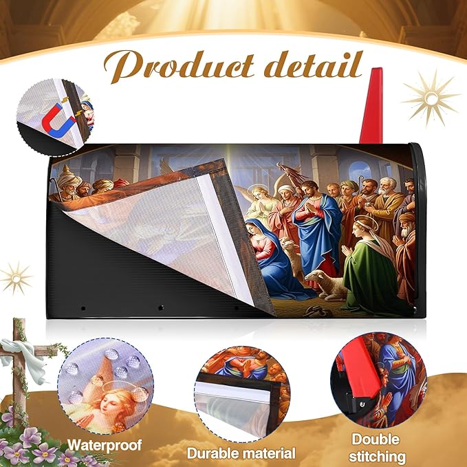 Blosssound Merry Christmas Magnetic Mailbox Cover Xmas Nativity Scene Mailbox Covers Decor Religious Vintage Christmas Post Box Standard Size 21 X18 Inch Garden Yard Outdoor Decoration