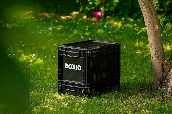 BOXIO Solo: Storage box with lid – 15.7" x 11.8" x 11.0" – perfect plastic transport box for camping, boat or garden – stackable with other stacking boxes – Made in Germany