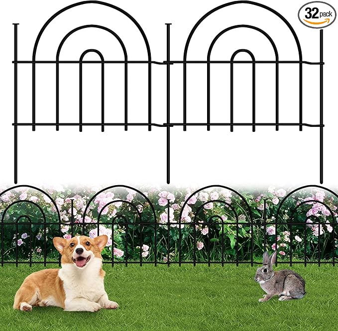 Decorative Garden Fence, 32 Panels No Dig Fence 45.3ft(L) x13in(H) Animal Barrier for Dog Rabbit, Arched Flower Bed Wire Border Rustproof Metal Panel Fencing for Yard Patio Outdoor Decor