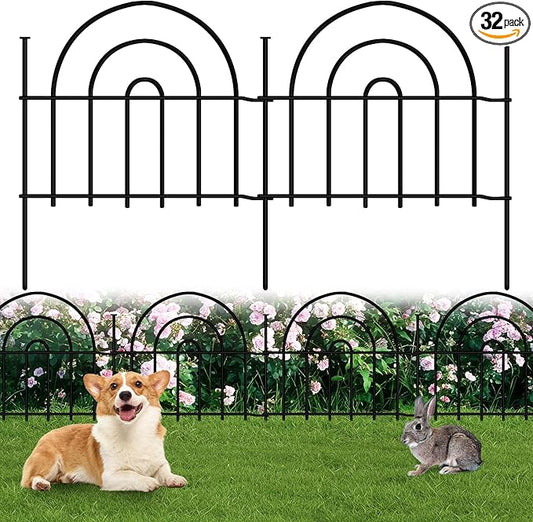 Decorative Garden Fence, 32 Panels No Dig Fence 45.3ft(L) x13in(H) Animal Barrier for Dog Rabbit, Arched Flower Bed Wire Border Rustproof Metal Panel Fencing for Yard Patio Outdoor Decor