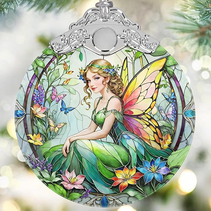 Vintage Fairy Stained Glass Hanging Decor - Christmas Tree Ornaments & Decorations - Gifts for Women, Mom