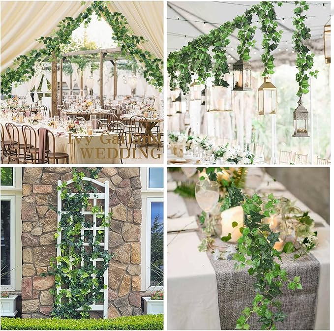RECUTMS 3 Strands Artificial Ivy Vines 6.4Ft Green Ivy Garland Faux Hanging Plants Greenery Decoration Artificial Vines for Home Decor Indoor Home Wall Wedding Room Decor(Green)