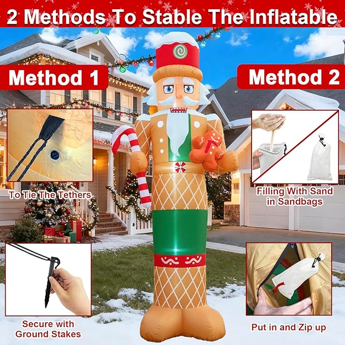 8 FT Christmas Inflatables Outdoor Decorations Nutcracker with Little Gingerbread Man Hold Candy Cane Blow Up Yard Decoration with Built-in LEDs for Xmas Holiday Outside Garden Lawn Yard Decor