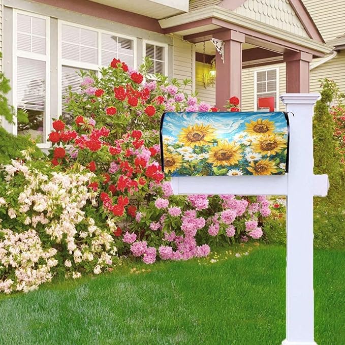 Mailbox Covers Sunflower Daisy Flower Art Magnetic Letter Post Box Cover Standard Size 25.5 x 21 Inch Garden Yard Home Decorative
