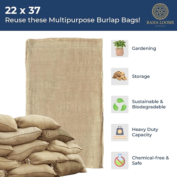 12 Potato Grow Bags : Premium Quality No Smell Extra Tough Potato Sack Race Bags Hacky Sack, Outdoor Games for Adults Burlap Outdoor Games for Kids costales para juegos de carreras