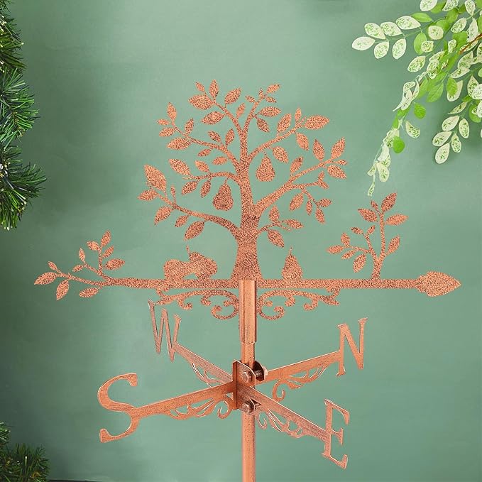 SUPERDANT Pear Tree Weather Vane Tree Leaves Wind Vanes for Yard Pears Metal Weathervane Roof Mount for Gardens Outside Reddish Copper Weathervanes Farmhouse Farm Barn Sheds Patio Decorations