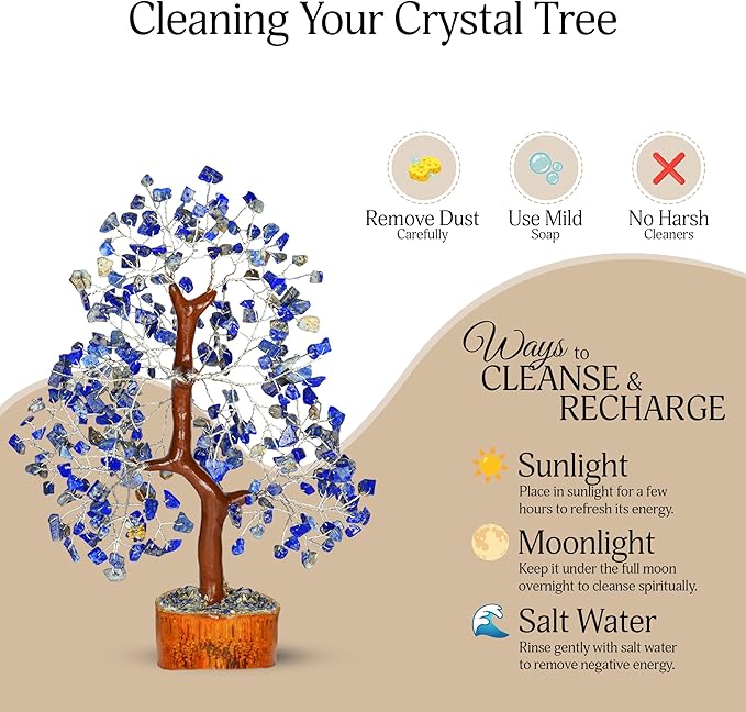 YATSKIA Lapis Lazuli Crystal - Crystal Tree - Feng Shui Decor - Tree of Life - Meditation Accessories - Desk Decorations, Spirtual Things, Good Luck Gifts