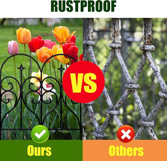 Decorative Garden Fence 32 in (H) x 10 ft (L) Outdoor Rustproof Metal Dog Pet Fence Animal Barrier, Garden Fencing Panel Border for Yard Patio Flower Bed