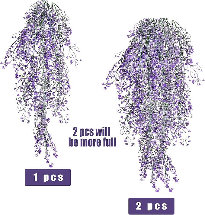 RECUTMS Vine Plant Fake 4 Pcs Ferns Plants Large Faux Artificial Hanging Plants Wall Plants Fake Ivy Room Decor Home Garden Wedding Party Indoor Outdoor Decorations(Purple 4P)