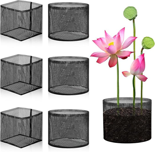 6 Pcs Aquatic Planting Bags, 3 Round and 3 Square 7.1" Reusable Mesh Water Gardens Plant Pots, Aquatic Plants Growing Container with Handles, Breathable Lily Pots for Bog and Terrestrial Plants