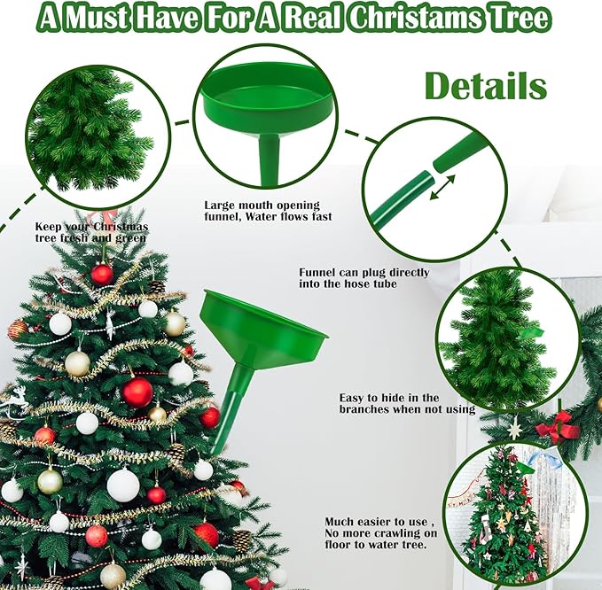 Christmas Tree Watering System, Large 5.5" Dia Christmas Tree Watering Funnel with 5feet Long Hose Xmas Tree Watering Device Easy Assembly Plant Watering Tool for Indoor Outdoor Xmas Tree(Green)