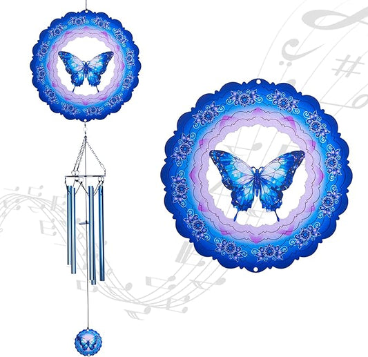 Butterfly Wind Chimes for Outside,Birthday Gifts for Mom Grandma Wife, Butterfly Wind Chimes with 3D Wind Spinners, Outdoor Decor for Garden Yard Porch