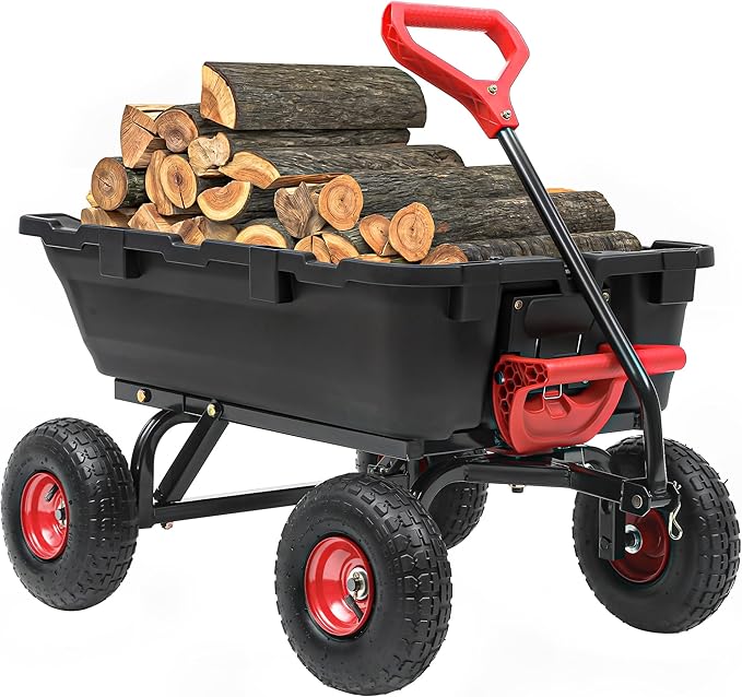 800lb Garden Dump Cart, Heavy Duty Wheelbarrow Dump Wagon with 4 Wheels&Quick-Release Dumping,Utility Wagon Carts for Yard,Farm and Garden