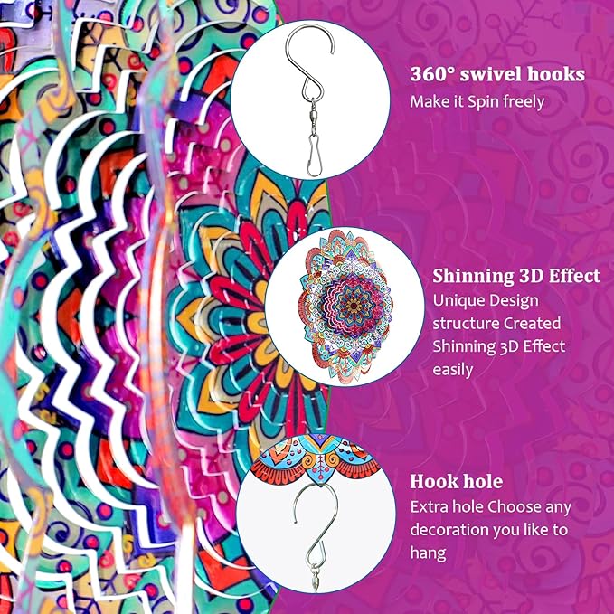 Goolyrusim Wind Spinner Mandala Sunflower, Wind Spinners for Yard Garden, 12in 3D Hanging Wind Sculpture Kinetic Metal Art Decor, Outdoor Decoration Ornament Mandala/Housewarming Gifts for Women/Men