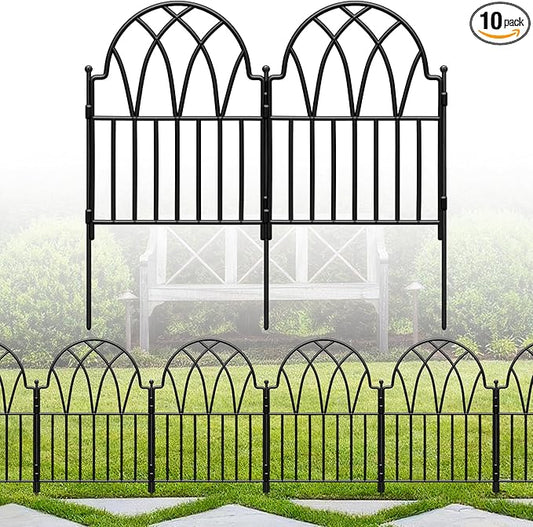 Garden Fence - 24 in(H) x 10.56ft(L) Arched Metal Fence Panel No Dig Fence, Ground Stake Animal Barrier Fence for Dog, Flower Bed Edging Wire Border Panel Fencing for Yard Patio Outdoor Decor