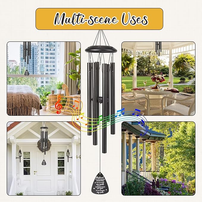 Memorial Gifts for Loss of Husband, 25''Memorial Wind Chimes for Loss of Husband, Condolence/Remembrance/Bereavement Gifts,Windchimes in Memory Sympathy Gift,Funeral Decor for Garden Outside,Black
