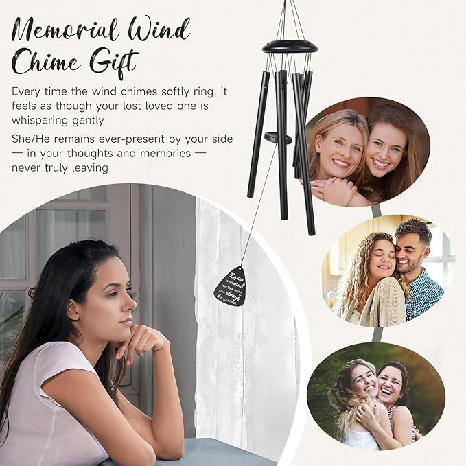 Memorial Gifts for Loss of Loved one, 25''Memorial Wind Chimes of Sympathy Gifts for Loss of Love one,Condolence/Bereavement/Remembrance Gift,Windchime in Memory,Funeral Decor for Garden Outside,Black