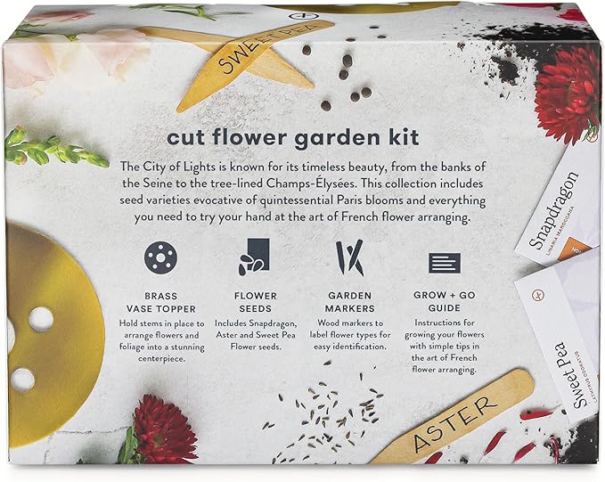 Modern Sprout Travel Trio Parisian Flower Shop; Travel-Inspired Seed Kit with Brass Flower Frog, Organic Seed Starting; Gardening Gift
