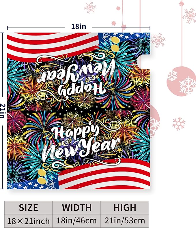 Happy New Year Mailbox Cover New Year Eve Magnetic Mailbox Covers American Flag Fireworks Balloon Post Letter Box Wrap for Holiday Celebration Party Outdoor Yard Decor 21 X 18 Inch