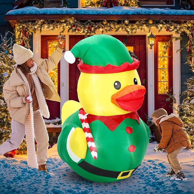 Leyndo 5FT Christmas Inflatables Decoration Outdoor Giant Christmas Elf Duck Inflatables Blow Up Duck with Build-in LEDs Lights for Xmas Party Mall Garden Patio Yard Lawn Indoor Outside Decor