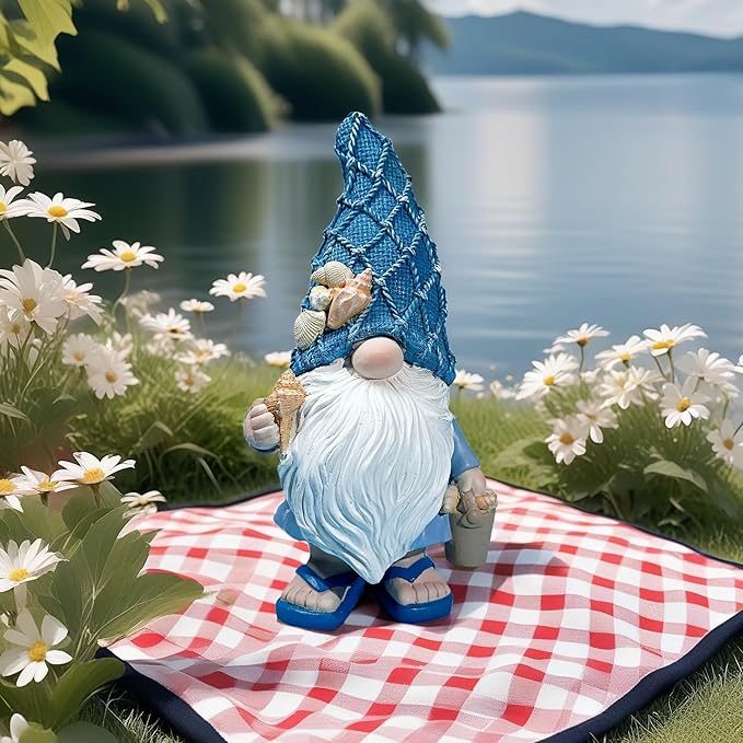 Beach Gnomes Statues,Ocean Gnomes,Nautical Themes Decoration,Beach, Gnome Carrying a Bucket